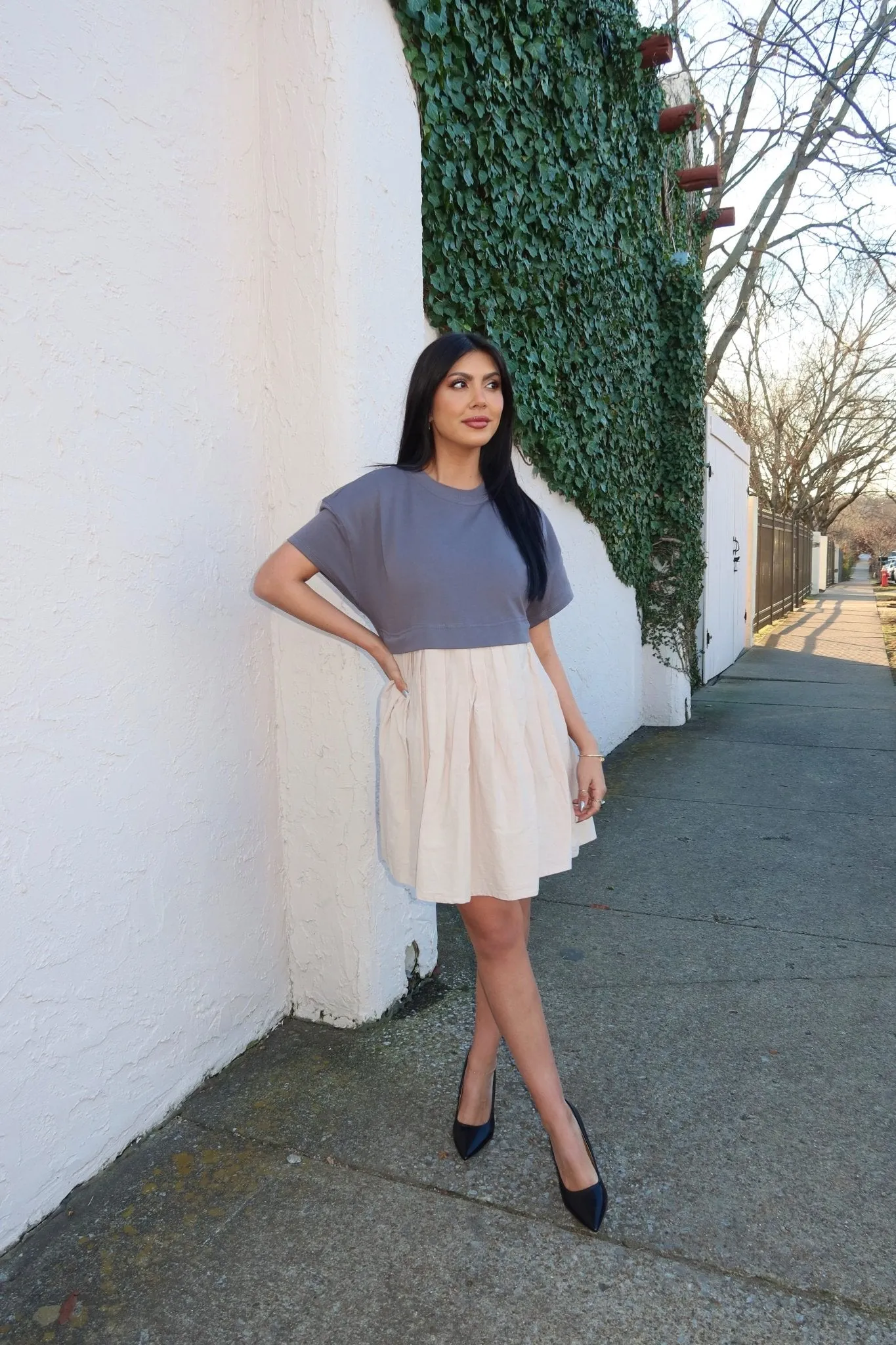 Contrast French Terry Sweatshirt Dress - FINAL SALE