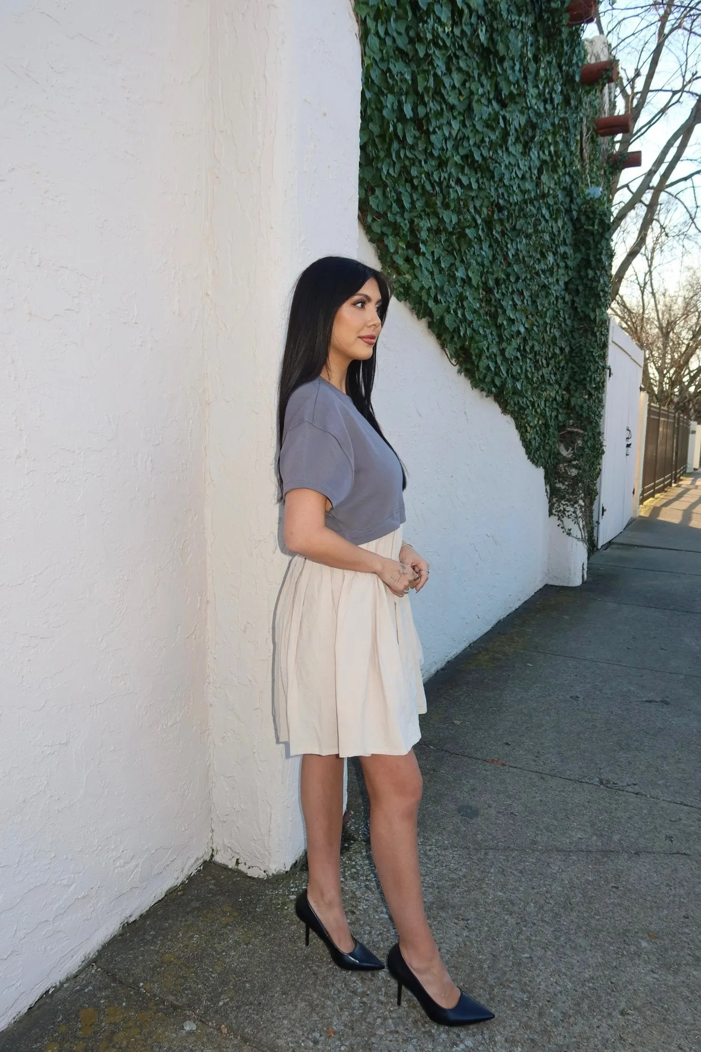 Contrast French Terry Sweatshirt Dress - FINAL SALE