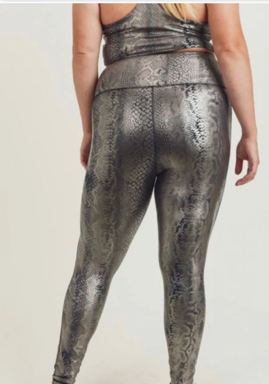 Copperhead Snake Shimmer Foil Print Highwaist Leggings