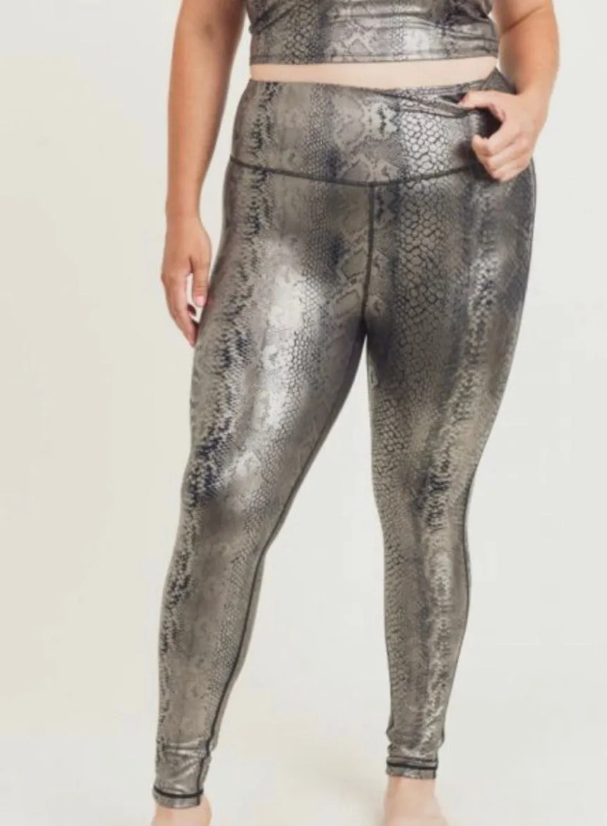 Copperhead Snake Shimmer Foil Print Highwaist Leggings