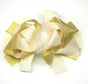 Cream, Gold and Marabou 6in Boutique Bow