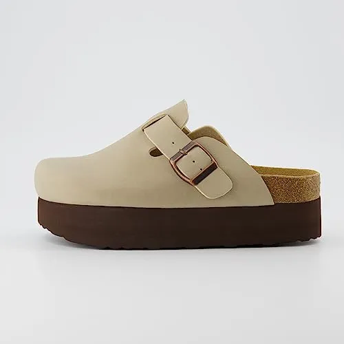 CUSHIONAIRE Women's Loom Cork Footbed Platform Clog with  Comfort, Wide Widths Available