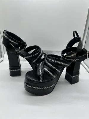 Demonia Charade 32 Chunky Heel Sandal Zipper Detail 4”  High Shoe Platform