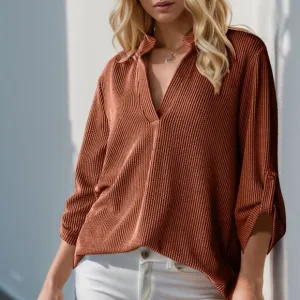 Double Take Full Size Notched Long Sleeve T-Shirt
