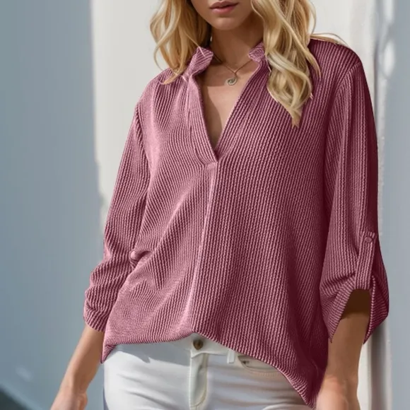 Double Take Full Size Notched Long Sleeve T-Shirt