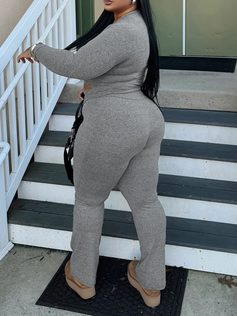 Effortlessly Stylish Solid Color Slim Two-Piece Set