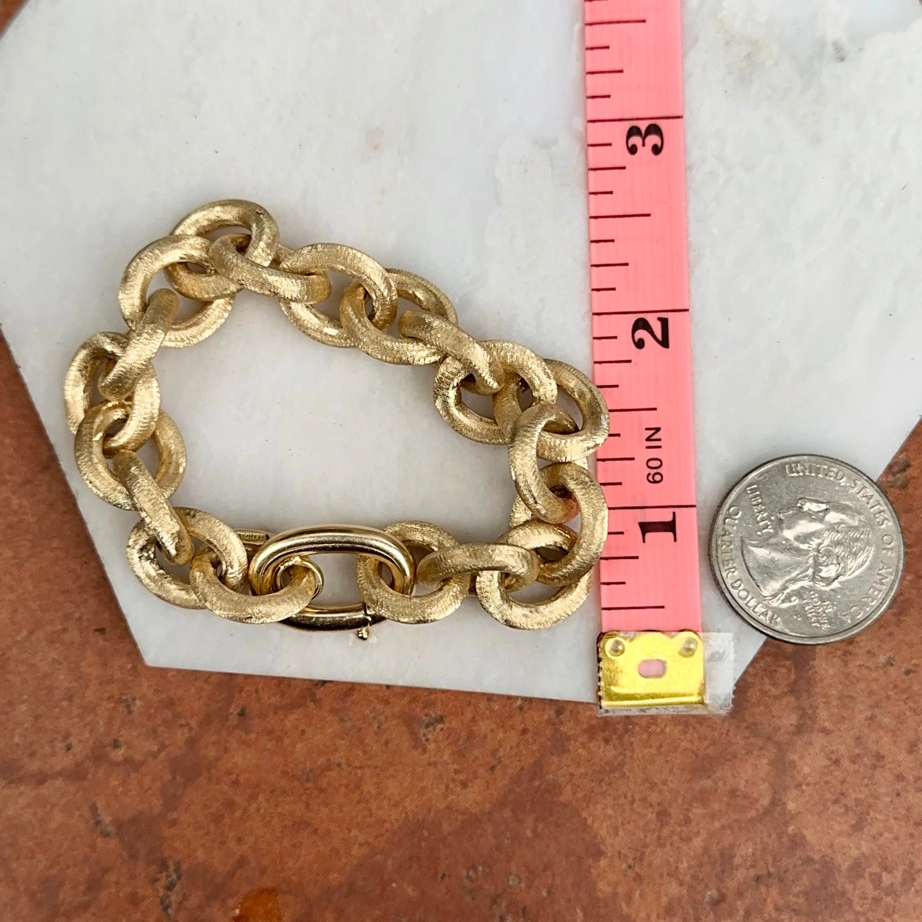 Estate 14KT Yellow Gold Matte Finish 13mm Rolo Chain Bracelet