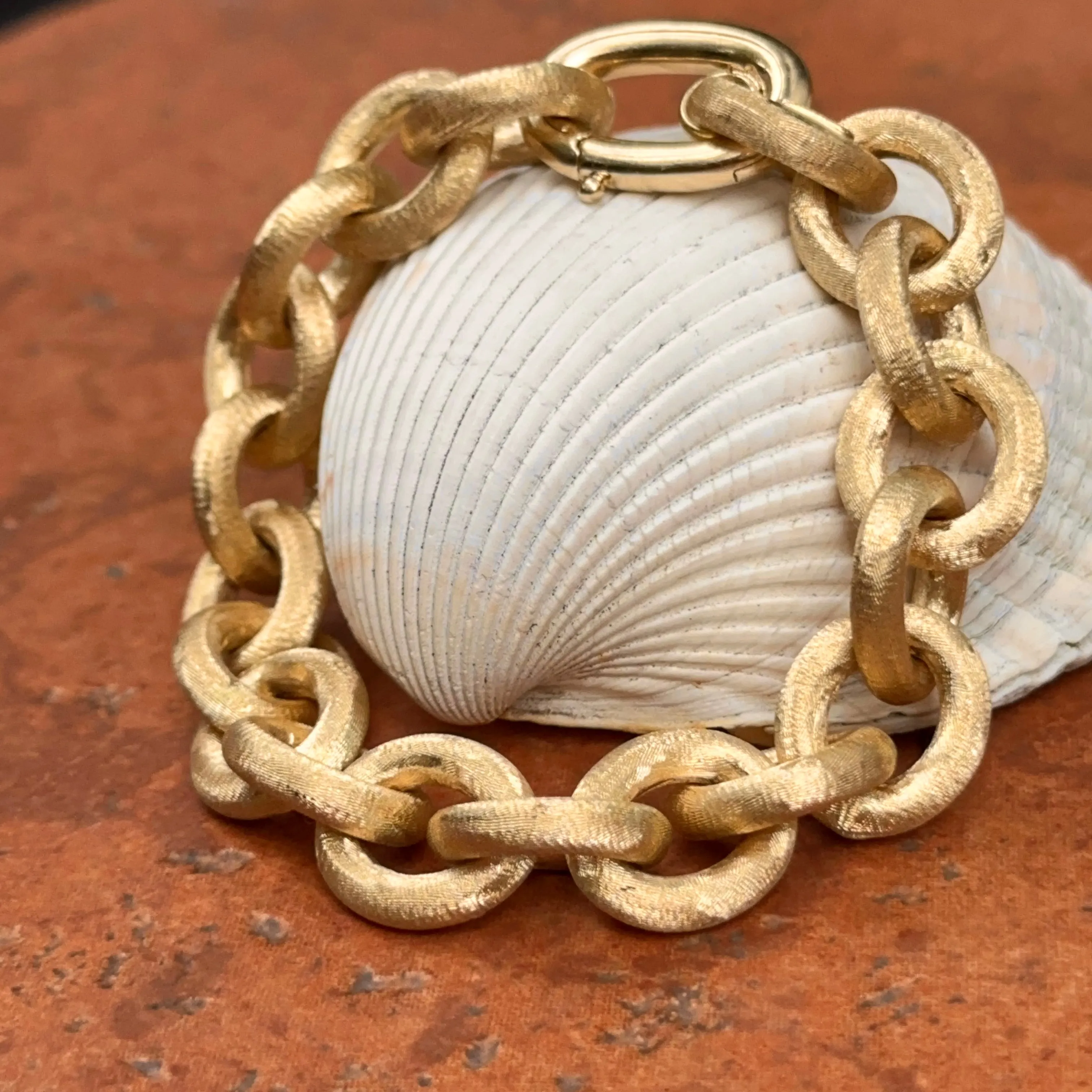 Estate 14KT Yellow Gold Matte Finish 13mm Rolo Chain Bracelet