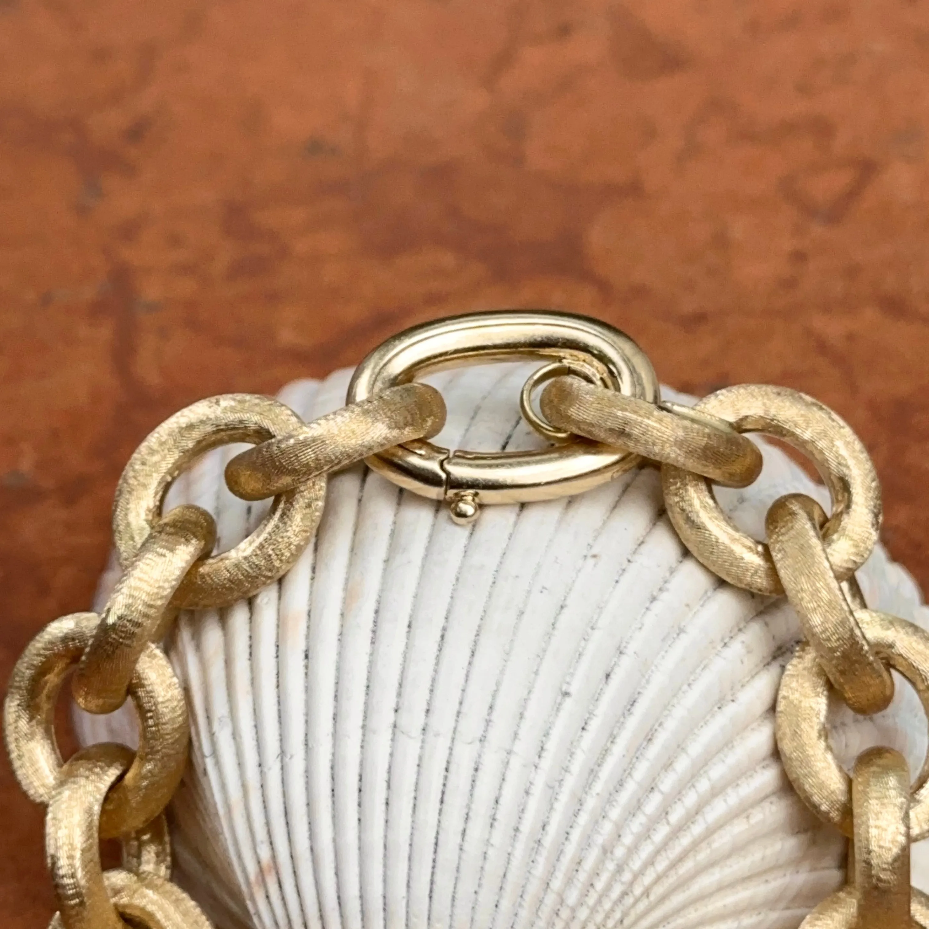 Estate 14KT Yellow Gold Matte Finish 13mm Rolo Chain Bracelet