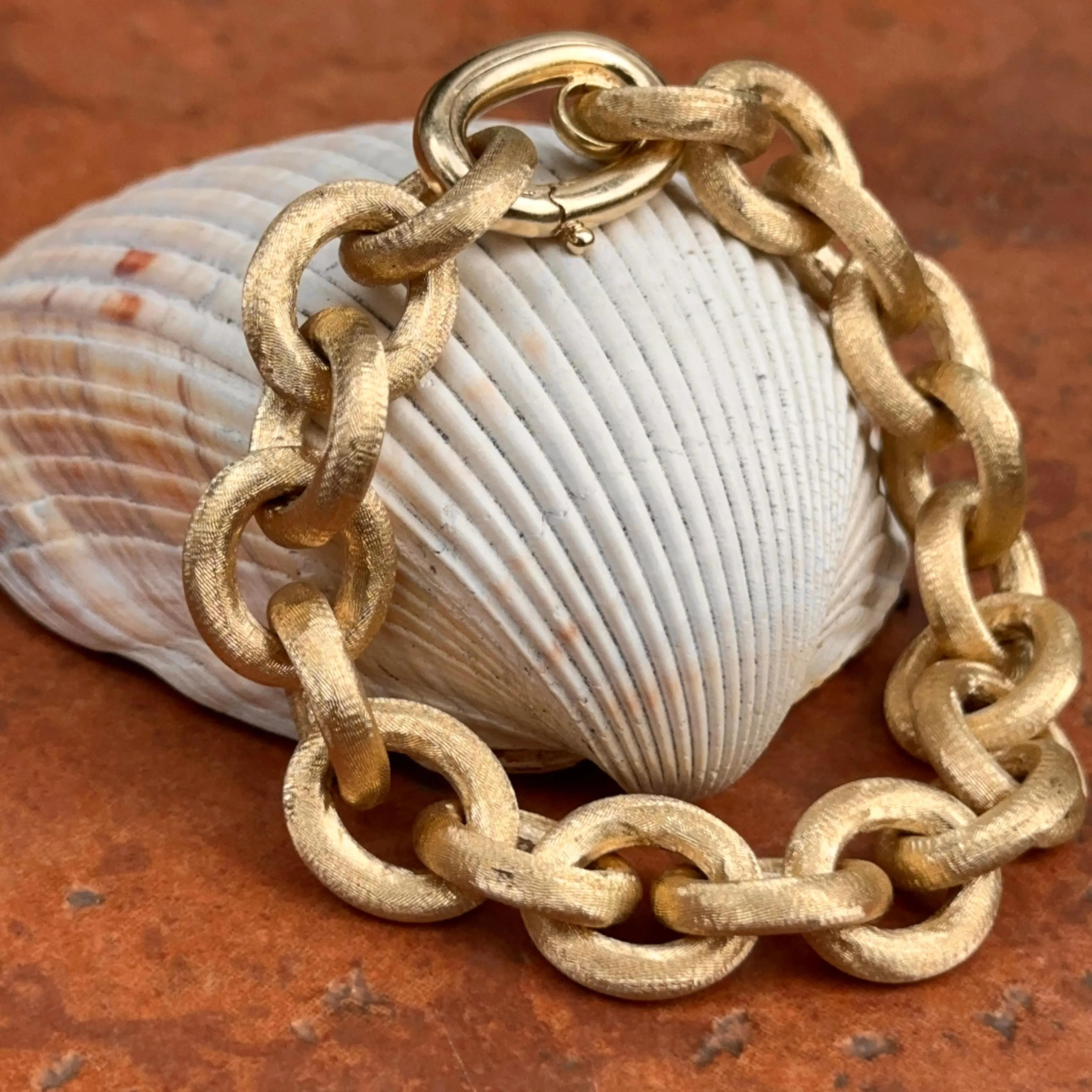 Estate 14KT Yellow Gold Matte Finish 13mm Rolo Chain Bracelet