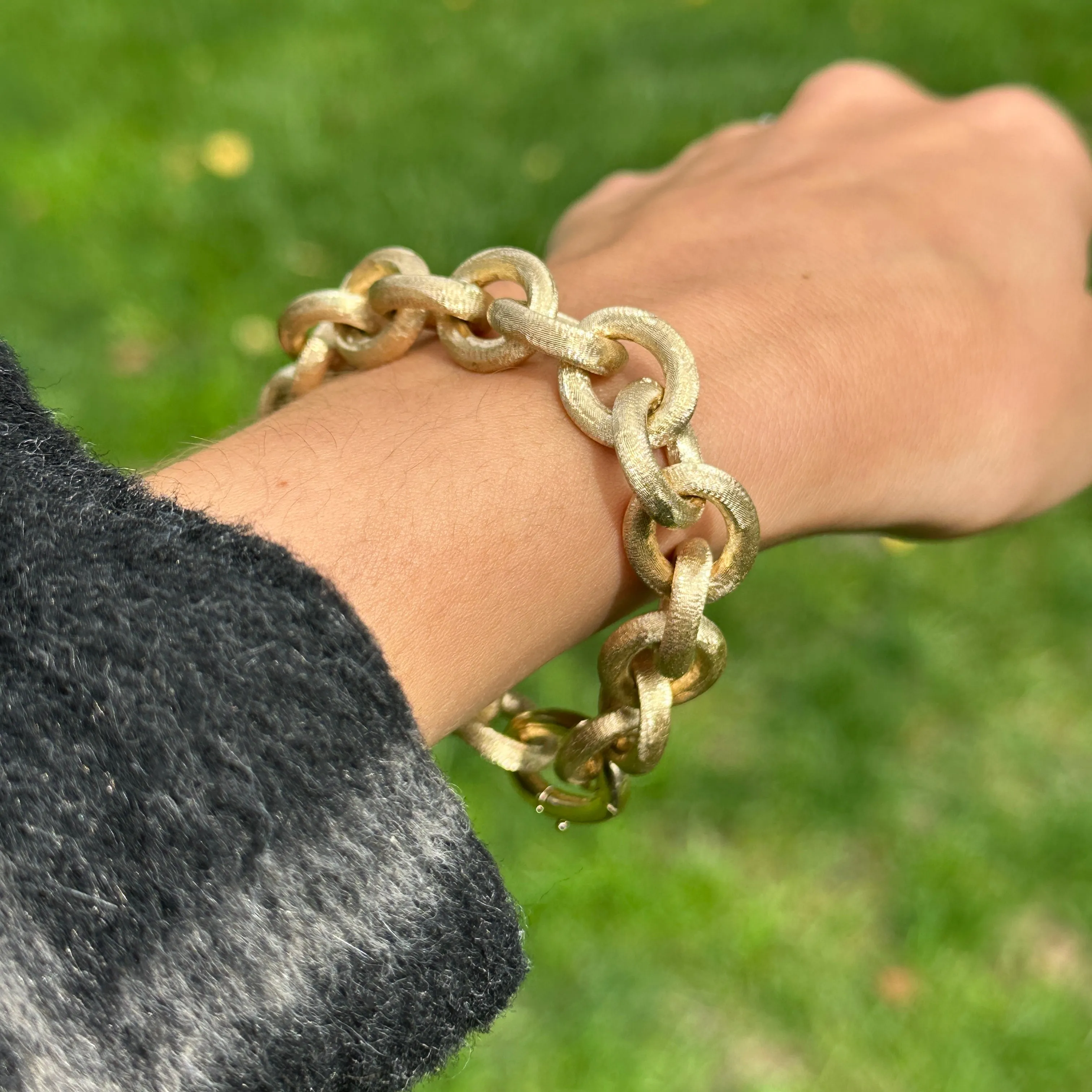 Estate 14KT Yellow Gold Matte Finish 13mm Rolo Chain Bracelet