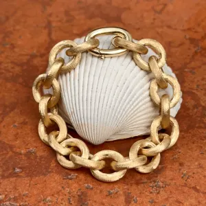 Estate 14KT Yellow Gold Matte Finish 13mm Rolo Chain Bracelet