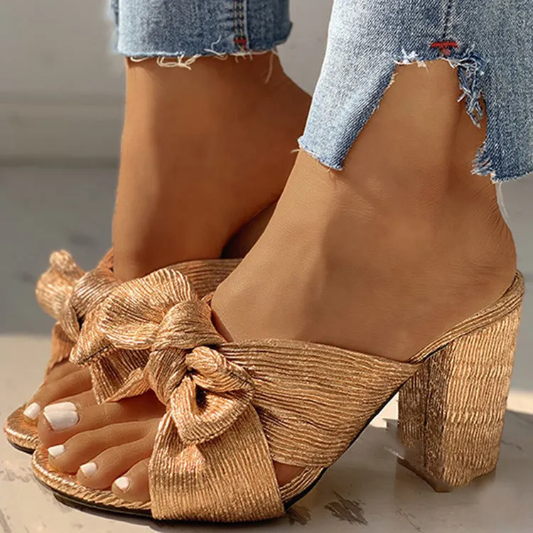 European and American foreign trade large size bowknot chunky heel sandals