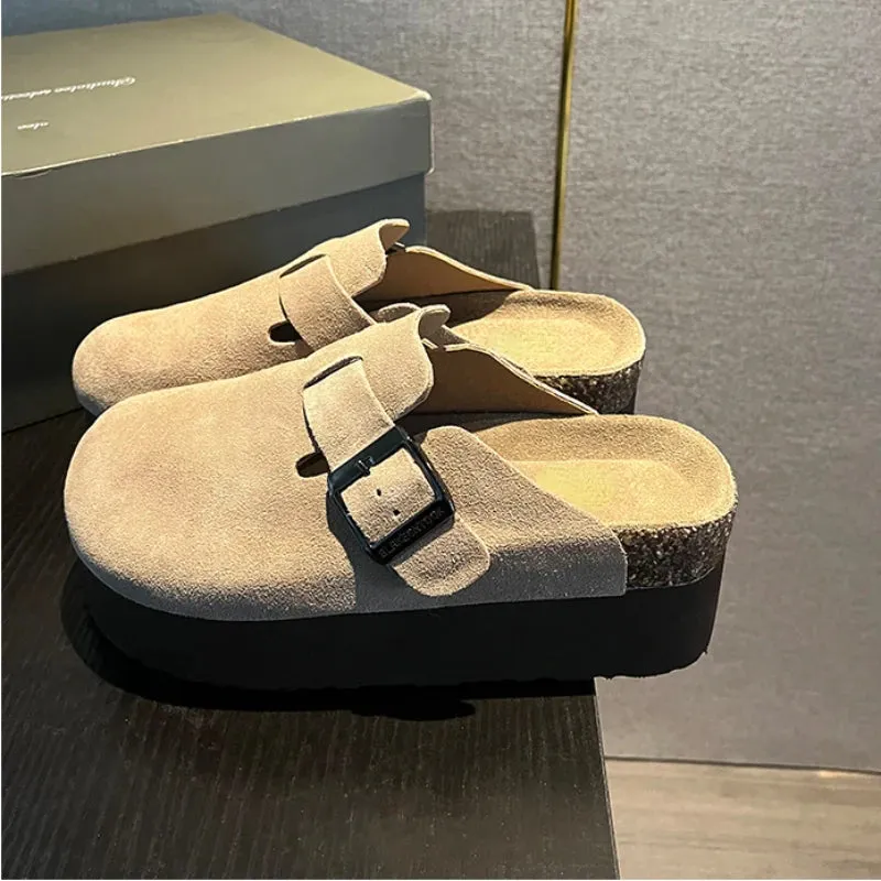 Fashion Outdoor Slip On Beach Sandalias Women's Suede Mules Slippers Platform Flats Boston Clogs Sandals
