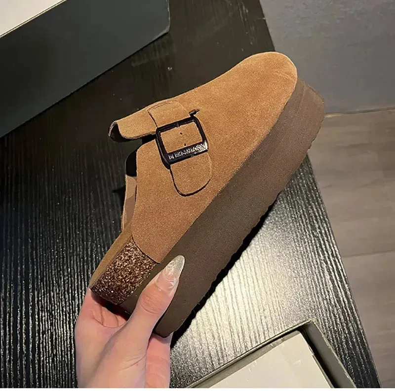 Fashion Outdoor Slip On Beach Sandalias Women's Suede Mules Slippers Platform Flats Boston Clogs Sandals