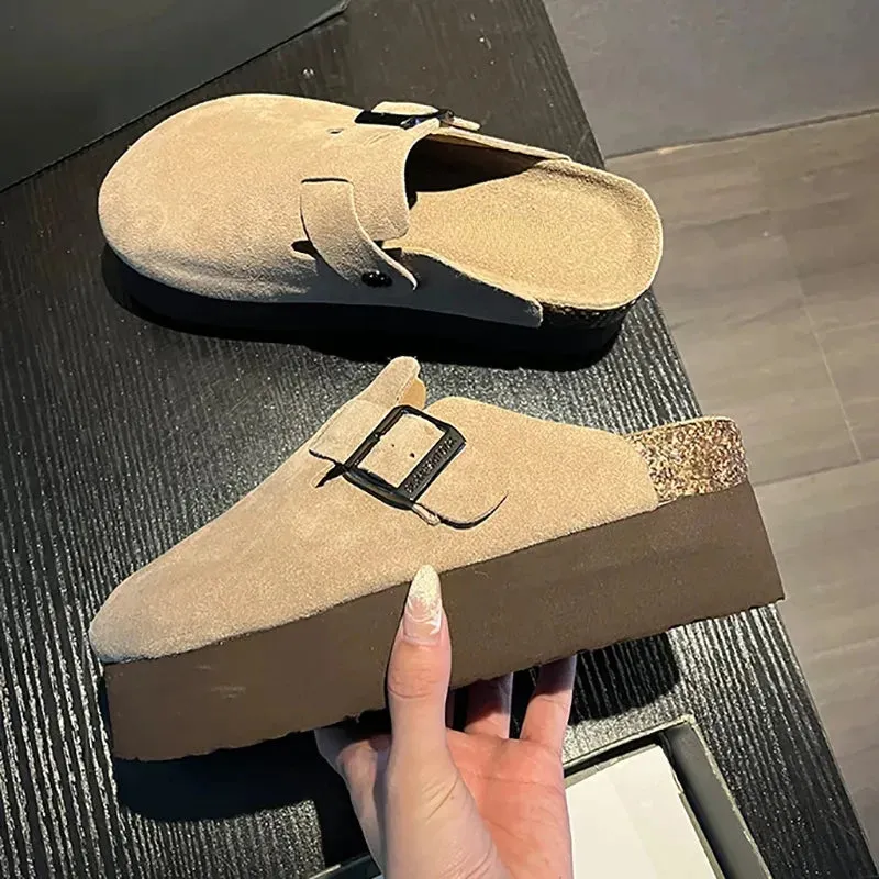 Fashion Outdoor Slip On Beach Sandalias Women's Suede Mules Slippers Platform Flats Boston Clogs Sandals