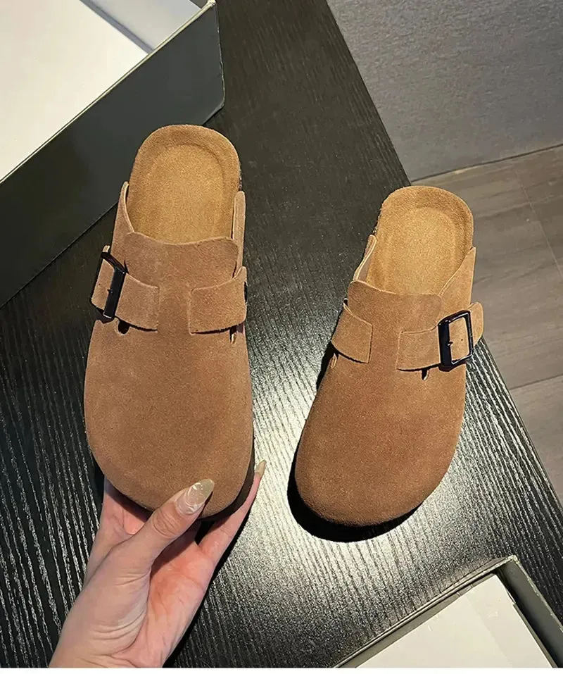 Fashion Outdoor Slip On Beach Sandalias Women's Suede Mules Slippers Platform Flats Boston Clogs Sandals