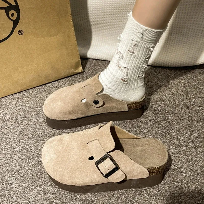 Fashion Outdoor Slip On Beach Sandalias Women's Suede Mules Slippers Platform Flats Boston Clogs Sandals