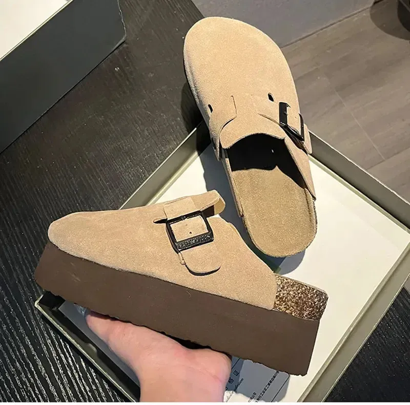 Fashion Outdoor Slip On Beach Sandalias Women's Suede Mules Slippers Platform Flats Boston Clogs Sandals