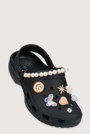 Faux Pearl Rhinestone Charm Slingback Clogs