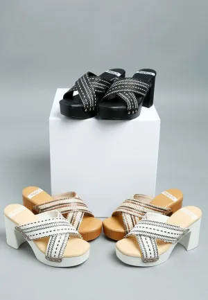 Finley Raffia High Block Heel Clogs