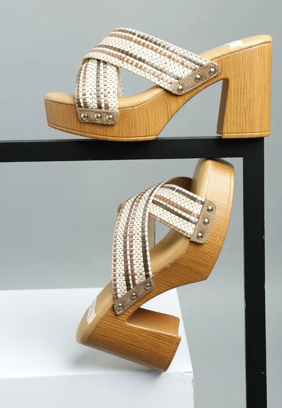 Finley Raffia High Block Heel Clogs