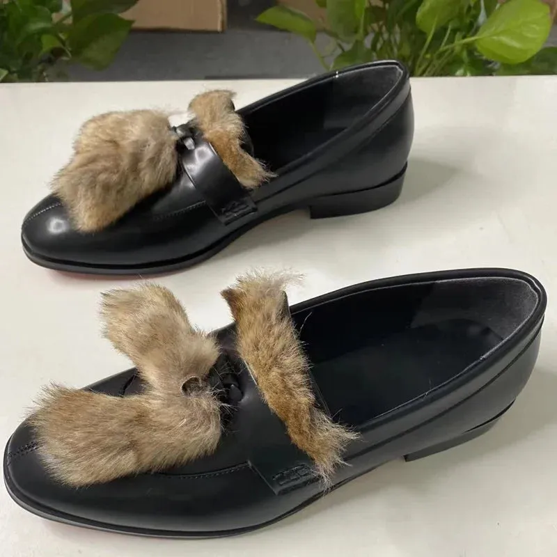 Fur Tassel Genuine Leather Men's Loafers