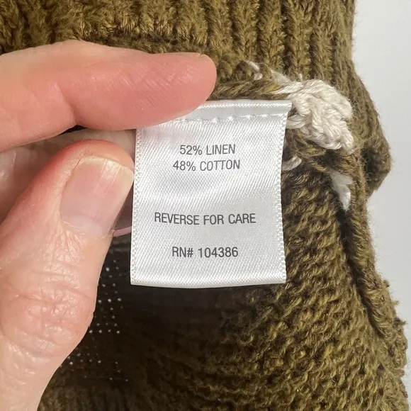 Garnet Hill Olive Green White Stripe Linen Blend Hooded Beach Sweater Coastal M