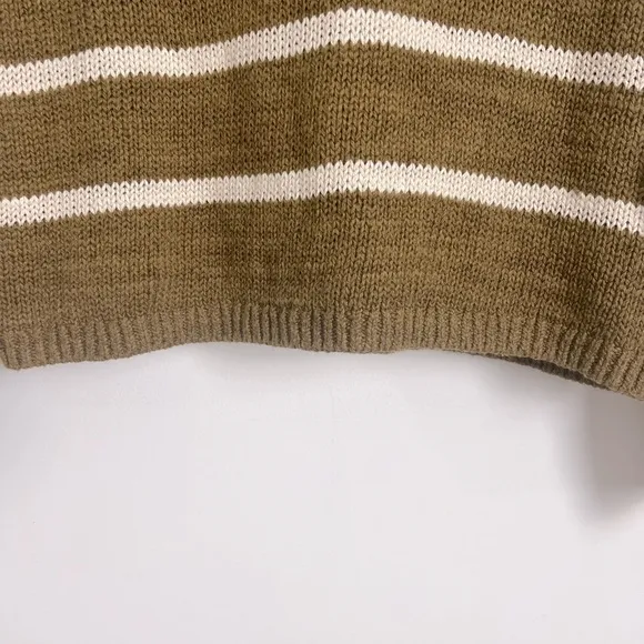 Garnet Hill Olive Green White Stripe Linen Blend Hooded Beach Sweater Coastal M