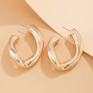 Geometric Twisted Chunky Open Hoop Stud Earrings