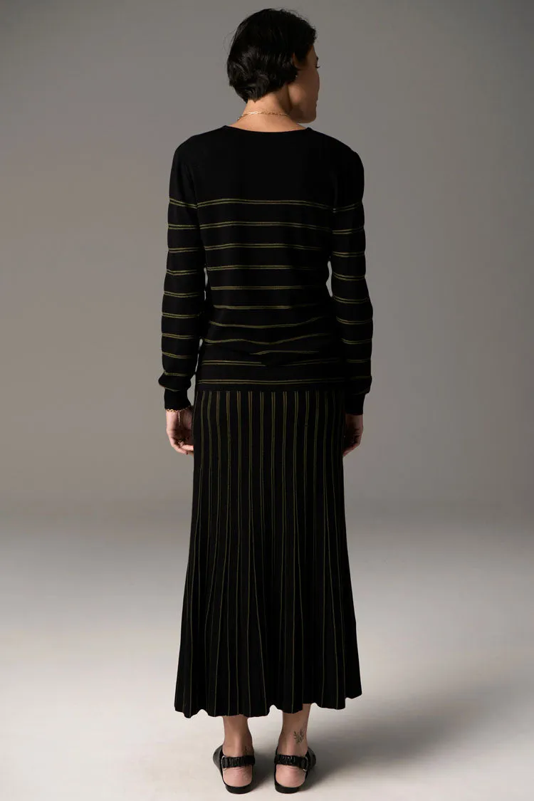 Gizelle Lurex Pleat Skirt in Black