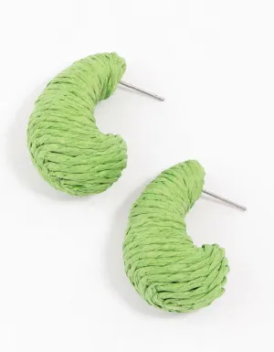 Gold & Green Raffia Chunky Stud Earrings