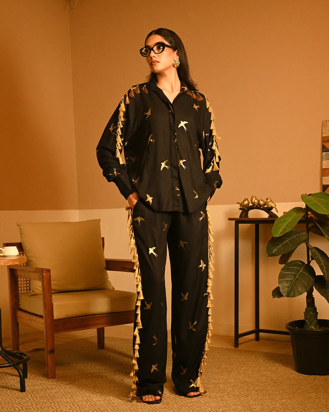 Gold Bird Foil Shirt set