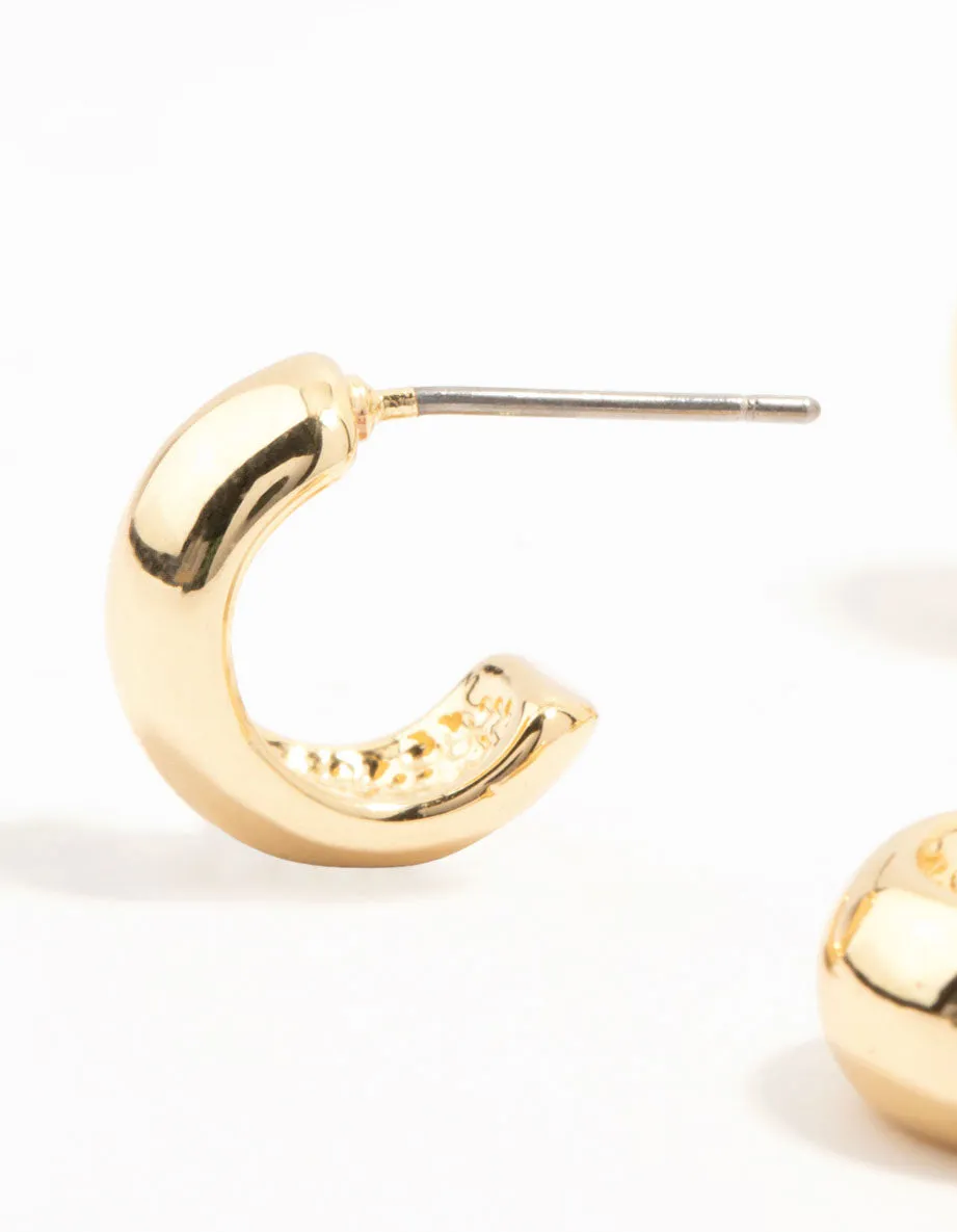 Gold Plated Brass Chunky Hoop Earrings 3-Pack