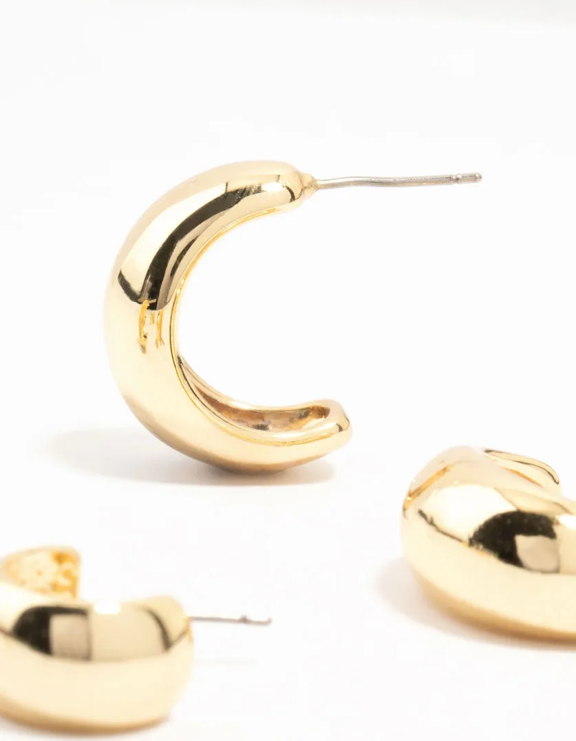 Gold Plated Brass Chunky Hoop Earrings 3-Pack