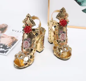 Gold Print Rose Sandals