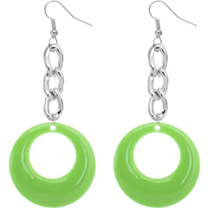 Green Chain Link Drop Hoop Earrings
