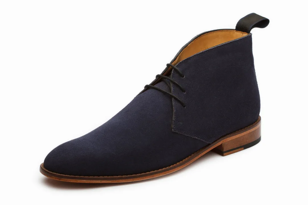 Handmade Navy  Blue  Color Genuine Suede Stylish Chukka Lace Up  Boots For Men's