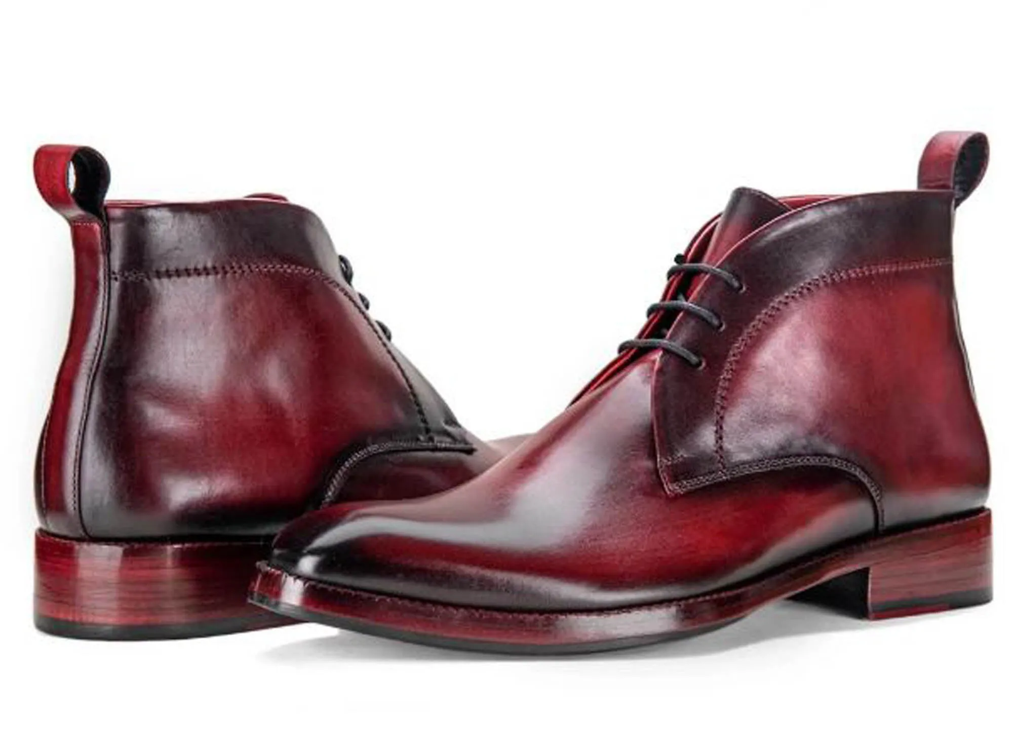 Handmade Wine Red Color Genuine Calf Leather Half Ankle Stylish Lace Up Chukka Boots For Men's