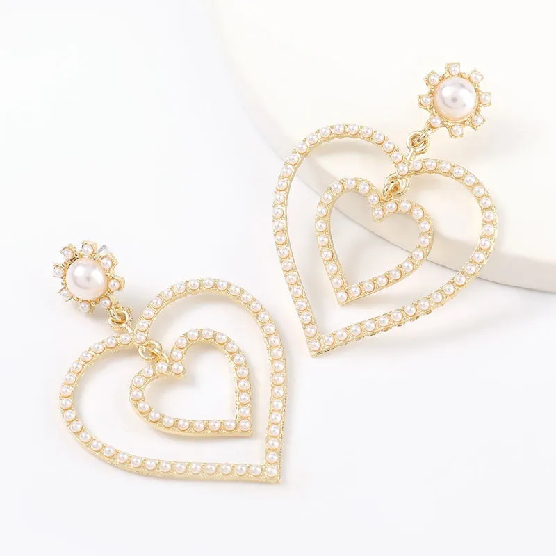 Heart Patter Beaded Decorstion Drop Earrings