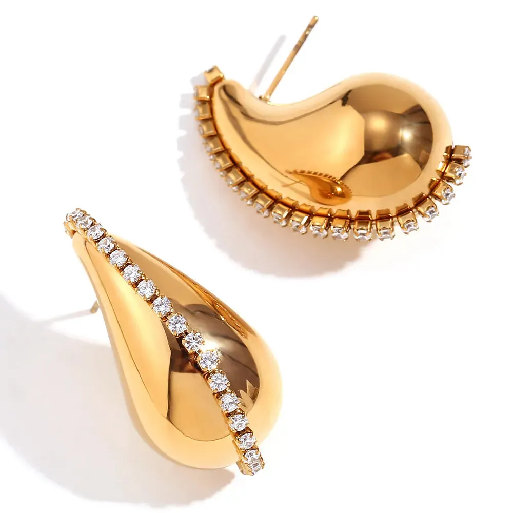 High Fashion Chunky Earrings for Women Gold Plated Stainless Steel High-Quality Waterdrop Vintage Stud Earrings Celebrity Fashion