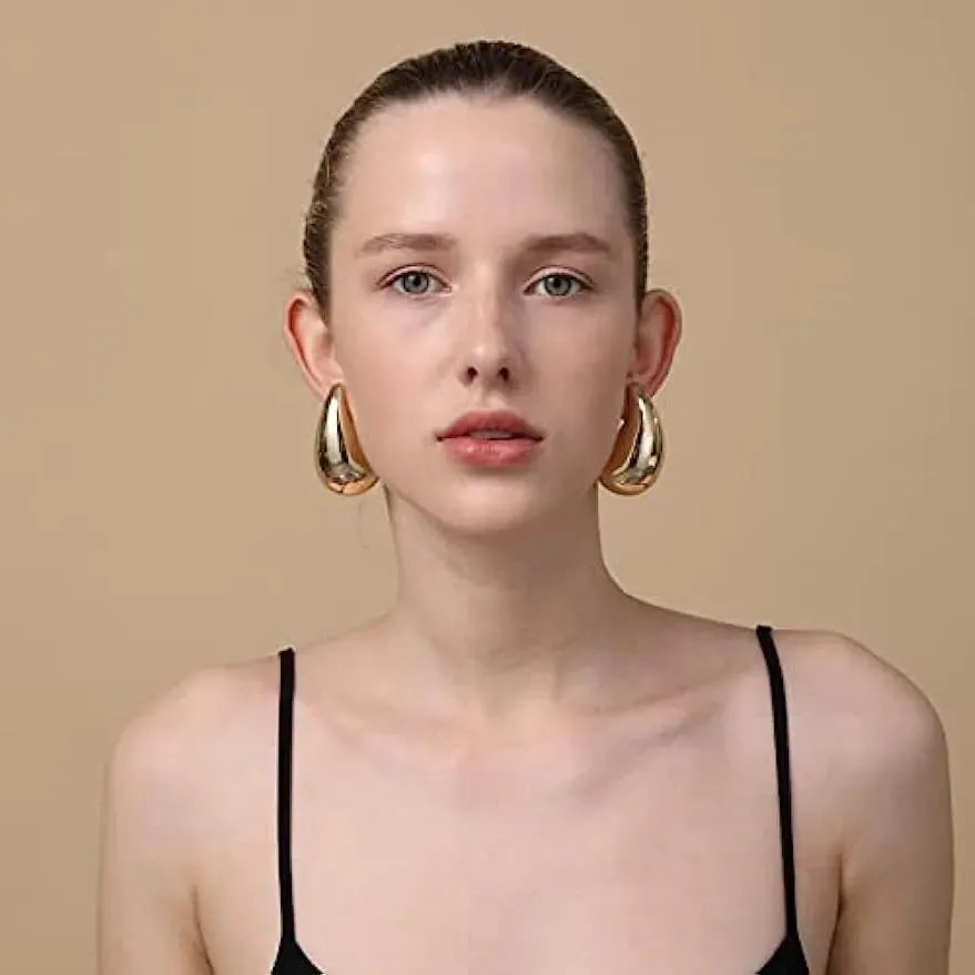 High Fashion Chunky Earrings for Women Gold Plated Stainless Steel High-Quality Waterdrop Vintage Stud Earrings Celebrity Fashion