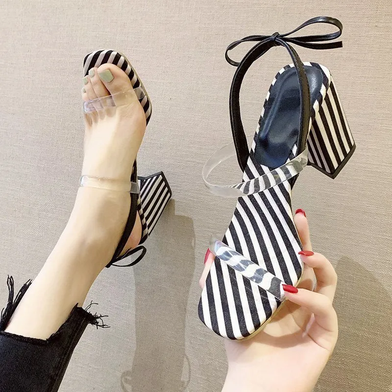 High Heels Square Toe Chunky Heel Sandals