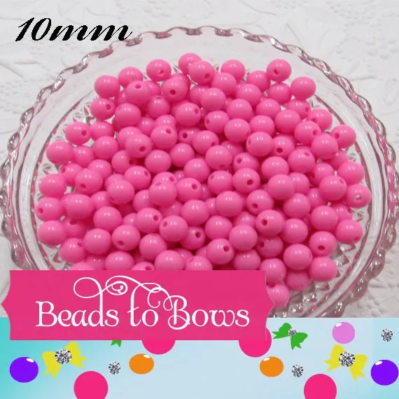 Hot Pink 10mm Bubblegum Beads, Chunky Gumball Beads, Round Solid Acrylic Beads, Chunky Bubblegum Beads, Chunky Necklace Supply Beads,