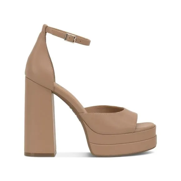 INC Womens Beige 1.5 Platform Arya Round Toe Block Heel Heeled Sandal 10 M
