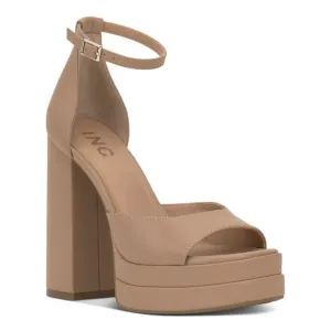 INC Womens Beige 1.5 Platform Arya Round Toe Block Heel Heeled Sandal 10 M