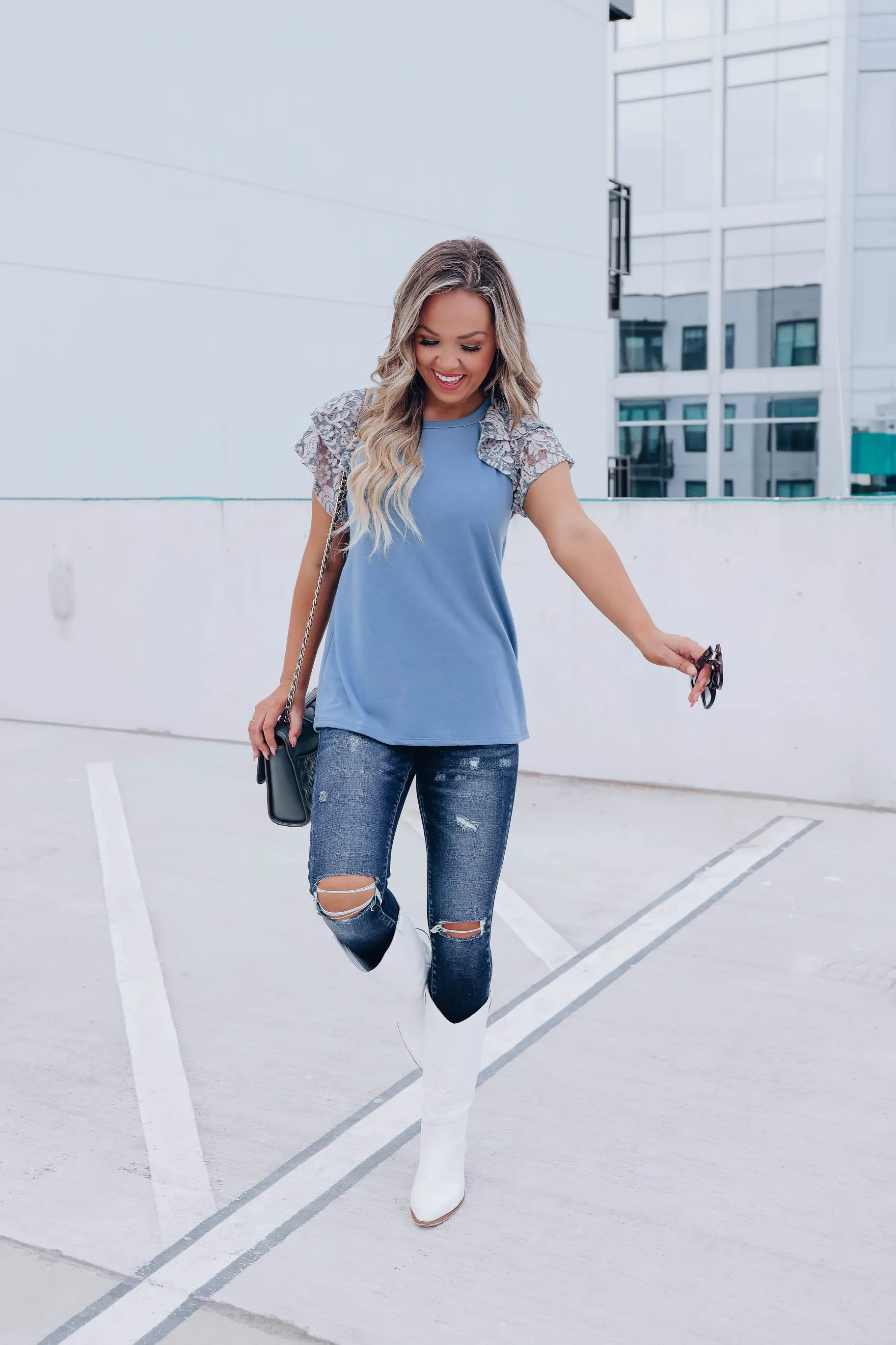 Kristi Tiered Lace Sleeve Top