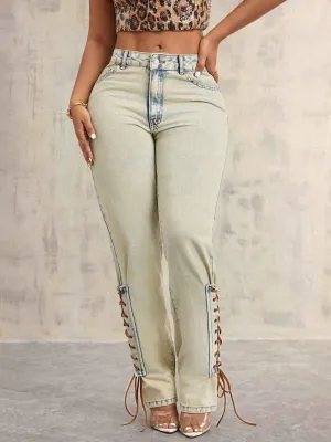 Lace-Up High Rise Jeans for Effortless Style and Comfort