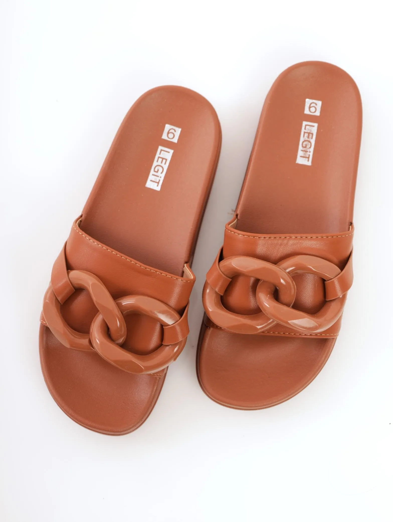 Ladies Chunky Chain Moulded Mule - Tan