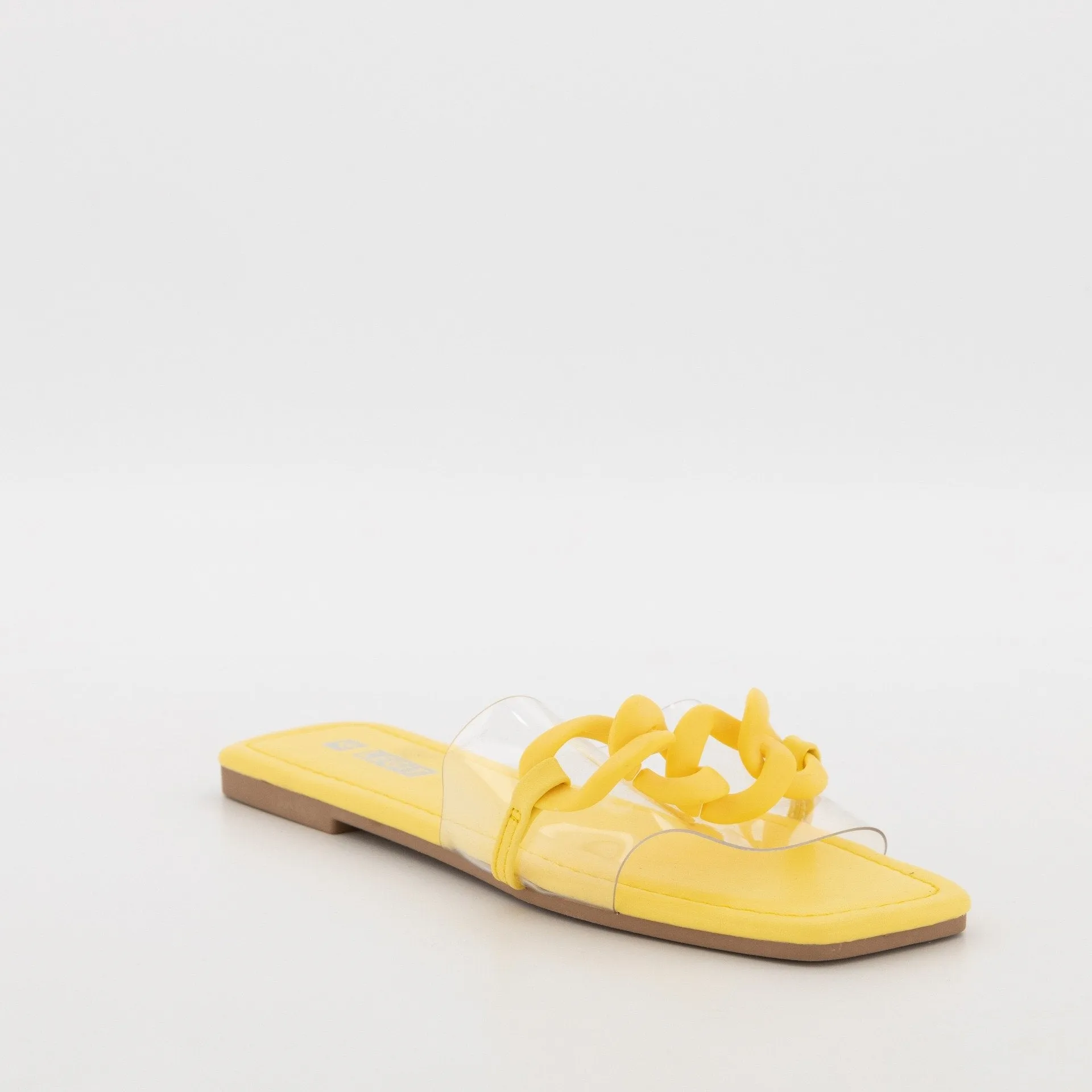 Ladies Chunky Chain Vinyl Push In Mule - Yellow